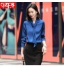 Chiffon Shirt Fashion V-neck Top White Blue Shirt Women's Long-sleeved Work Clothes Korean Blouse Women's Spring and Autumn Bow