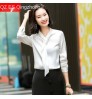 Chiffon Shirt Fashion V-neck Top White Blue Shirt Women's Long-sleeved Work Clothes Korean Blouse Women's Spring and Autumn Bow