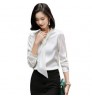 Chiffon Shirt Fashion V-neck Top White Blue Shirt Women's Long-sleeved Work Clothes Korean Blouse Women's Spring and Autumn Bow