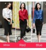 Chiffon Shirt Fashion V-neck Top White Blue Shirt Women's Long-sleeved Work Clothes Korean Blouse Women's Spring and Autumn Bow