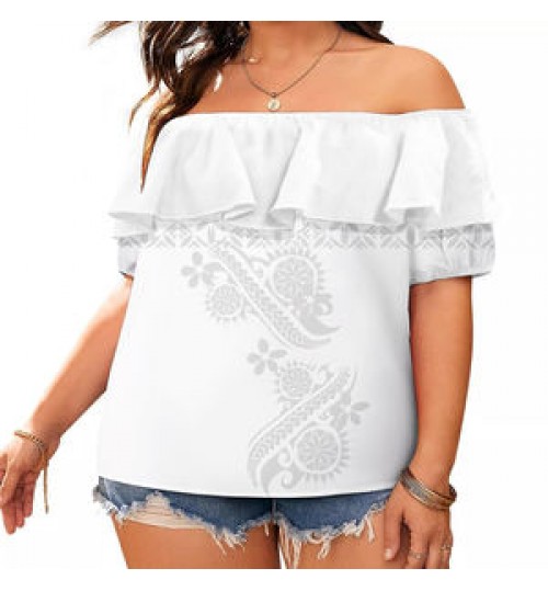 New Arrivals 2022 Samoa Design Polynesian Tribal Tops Women Chiffon Shirt Off Shoulder Ruffle Blouses Plus Size Womens Blouse