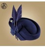 FS Elegant Autumn Church Fedoras Lady Derby Tea Party Hats Fascinators Royal Blue Black Wool Felt Feather Wedding Hats For Women