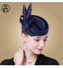 FS Elegant Autumn Church Fedoras Lady Derby Tea Party Hats Fascinators Royal Blue Black Wool Felt Feather Wedding Hats For Women