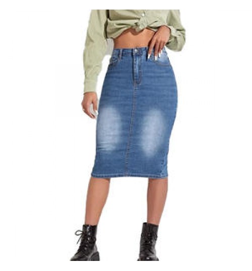 women's high waist jeans skirt women denim slit back midi denim maxi skirt plus size casual a-line woman denim skirt knee leng