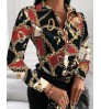 2021 Office Ladies Elegant Chain Print Shirt Blouses Women Casual Shirts Long Sleeve Blouse Turn-down Collar Button Tops