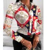 2021 Office Ladies Elegant Chain Print Shirt Blouses Women Casual Shirts Long Sleeve Blouse Turn-down Collar Button Tops