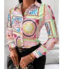 2021 Office Ladies Elegant Chain Print Shirt Blouses Women Casual Shirts Long Sleeve Blouse Turn-down Collar Button Tops