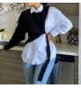 New Fashion Best Selling Women Fall Spring White Blouse Tops Patchwork Sweater Plus Size Women'S Blouses & Shirts