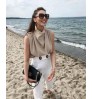 2022 Summer Elegant Solid Color Soft Shirts Blusa Elegante Sleeveless Mock Neck Blouse Woman ChiffonTops And Blouses