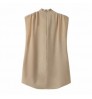 2022 Summer Elegant Solid Color Soft Shirts Blusa Elegante Sleeveless Mock Neck Blouse Woman ChiffonTops And Blouses