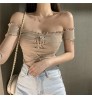 2020 Wholesale New Design Women Fashion Off-Shoulder Top Ladies Casual Short Sleeve Knitted Blouse