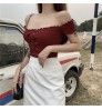 2020 Wholesale New Design Women Fashion Off-Shoulder Top Ladies Casual Short Sleeve Knitted Blouse