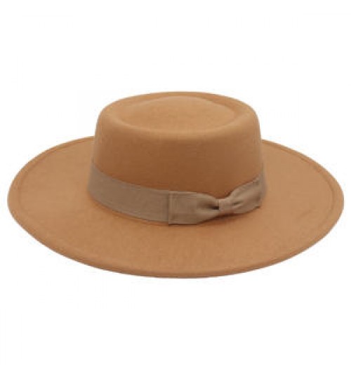 2022 Wholesale High Quality Women Cashmere Felt Cap Wide Brim Top Hat Bowknot Fedora Hat Basiner Melonik For Lady Bowler Hat