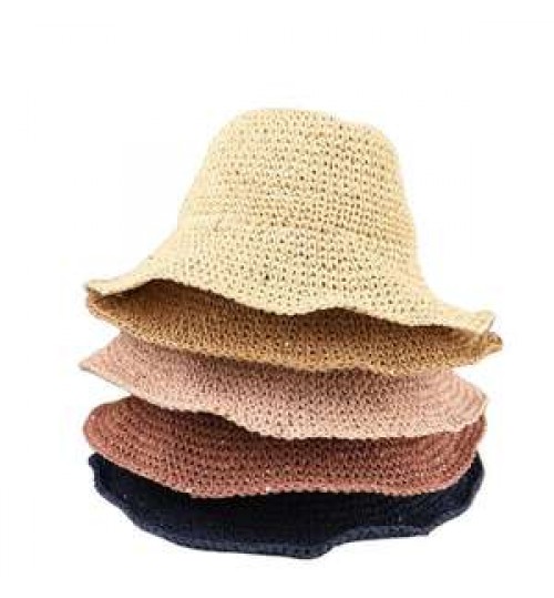 OEM Customized Women Beach Bucket Hat Summer Sun Hat Lady Foldable Paper Straw Hat