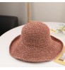 OEM Customized Women Beach Bucket Hat Summer Sun Hat Lady Foldable Paper Straw Hat