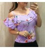 2022 ladies summer plus size shirts female floral print off shoulder short sleeve bodycon tops women casual blouse