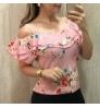 2022 ladies summer plus size shirts female floral print off shoulder short sleeve bodycon tops women casual blouse