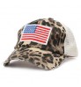 Washed Hole Mesh hat Independence Day American Flag Embroidered Ladies Ponytail hat Baseball hat