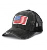 Washed Hole Mesh hat Independence Day American Flag Embroidered Ladies Ponytail hat Baseball hat