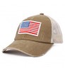 Washed Hole Mesh hat Independence Day American Flag Embroidered Ladies Ponytail hat Baseball hat