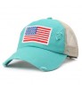 Washed Hole Mesh hat Independence Day American Flag Embroidered Ladies Ponytail hat Baseball hat