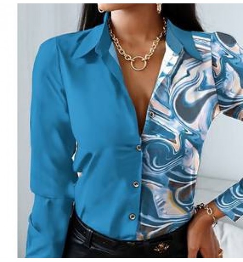 Women Blouses & Tops Fashionable Clothes Contrasting Color Stitching Casual Long Sleeved