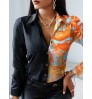 Women Blouses & Tops Fashionable Clothes Contrasting Color Stitching Casual Long Sleeved