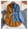 Fashion Splicing Lapel Dress New Korean Style Asymmetric Women Long Jeans Denim Top Shirt Ladies' Blouses