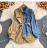 Fashion Splicing Lapel Dress New Korean Style Asymmetric Women Long Jeans Denim Top Shirt Ladies' Blouses