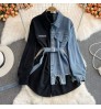 Fashion Splicing Lapel Dress New Korean Style Asymmetric Women Long Jeans Denim Top Shirt Ladies' Blouses