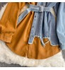 Fashion Splicing Lapel Dress New Korean Style Asymmetric Women Long Jeans Denim Top Shirt Ladies' Blouses