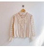 Trending Hollow Out Women's Elegant Lace Tops Blouses With Long Sleeve Pearl Button