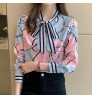 summer Elegant Printed Shirt Chiffon Blouse Women's Tops Office Slim White Long Sleeve woman tops Shirts blusas de muje