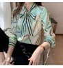 summer Elegant Printed Shirt Chiffon Blouse Women's Tops Office Slim White Long Sleeve woman tops Shirts blusas de muje