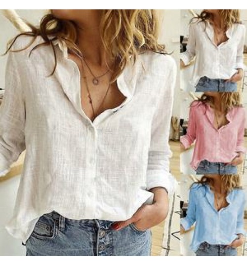 S M L XL 2XL 3XL 4XL 5XL Long Sleeve Casual Women Shirts Linen Blouse