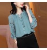 Vintage embroidered three quarter sleeve ladies loose chiffon tops and blouses