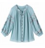 Vintage embroidered three quarter sleeve ladies loose chiffon tops and blouses