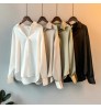 Spring Women Top Fashionable 2021 Long Sleeves V Neck Satin Blouse Vintage Satin Blouse