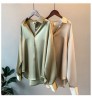 Spring Women Top Fashionable 2021 Long Sleeves V Neck Satin Blouse Vintage Satin Blouse