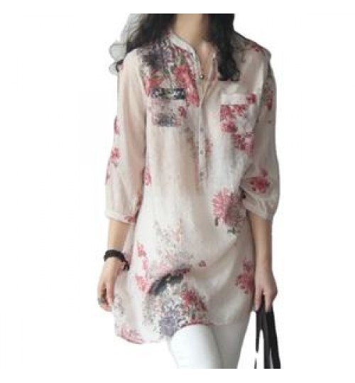 fashion women blouse summer long sleeve large size flower ladies blouse