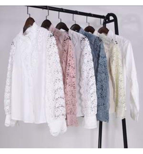 2022 New Fashion Long Sleeve V-Neck Women'S Blouses & Shirts Women Laced Shirt