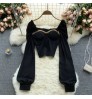 b204044Spring vintage women's blouse with diamond-encrusted short square collar ladies' blouses