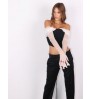 RedHK Custom High Quality New Arrives Black Pu With White Mesh Crop Blouse Women Tops And Blouses fishtail chiffon blouse