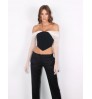 RedHK Custom High Quality New Arrives Black Pu With White Mesh Crop Blouse Women Tops And Blouses fishtail chiffon blouse