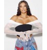 RedHK Custom High Quality New Arrives Black Pu With White Mesh Crop Blouse Women Tops And Blouses fishtail chiffon blouse