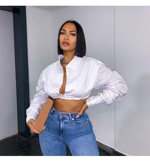 latest long stacked sleeve crop tops white color shirt women fashion design lady blouse 2022