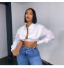 latest long stacked sleeve crop tops white color shirt women fashion design lady blouse 2022