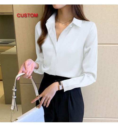 Custom Women White Silk Shirt Tops Lady Long Sleeve Office Satin Silk Blouse