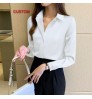 Custom Women White Silk Shirt Tops Lady Long Sleeve Office Satin Silk Blouse