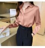 Custom Women White Silk Shirt Tops Lady Long Sleeve Office Satin Silk Blouse